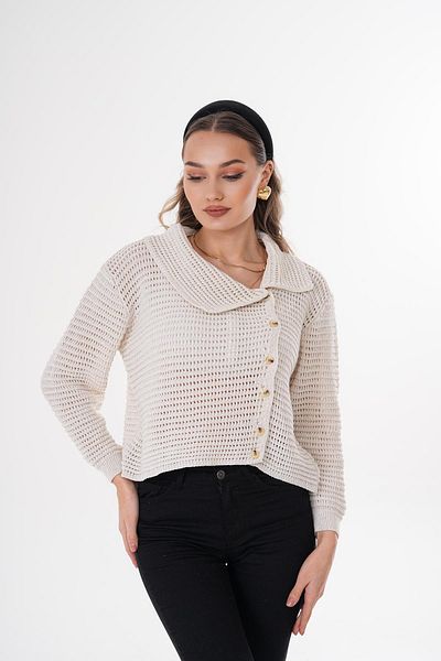 ŞİMAL Cardigan tricotat pentru femei, cu guler, cu nasturi laterale 250344   -