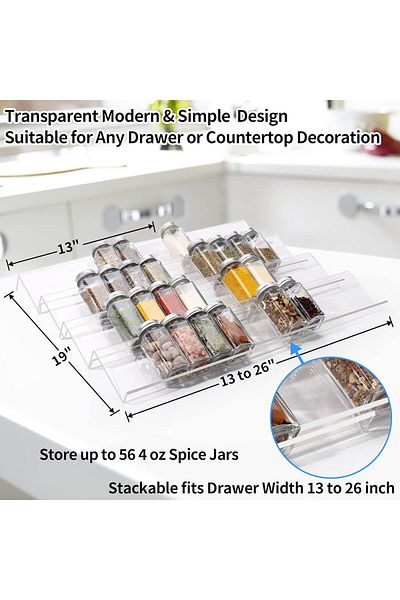 COOYA 8 Pieces Spice Drawer Organizer, Acrylic Spice Rack Organizer, 4 Slanted Tier Expandable