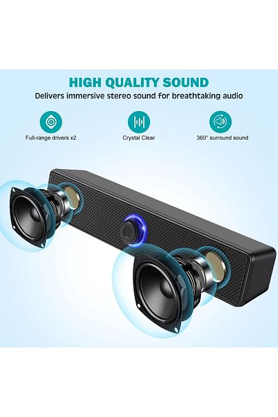 COOYA سماعات كمبيوتر، تعمل بمنفذ USB، سماعات سطح مكتب استريو سلكية للكمبيوتر، سطح المكتب، الكمبيوتر الشخصي