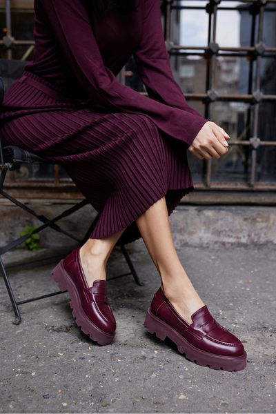 ANGELİNA JONES Alberto Women's Burgundy Leather Eva Sole Loafer Shoes
