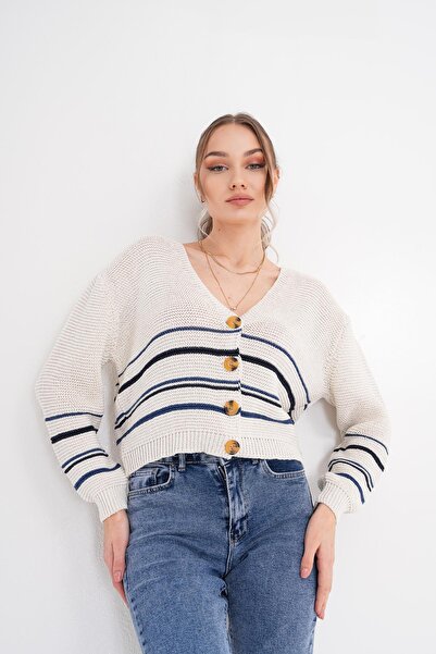 ŞİMAL Жіночий светр з кнопками та лінійним візерунком 255209 -