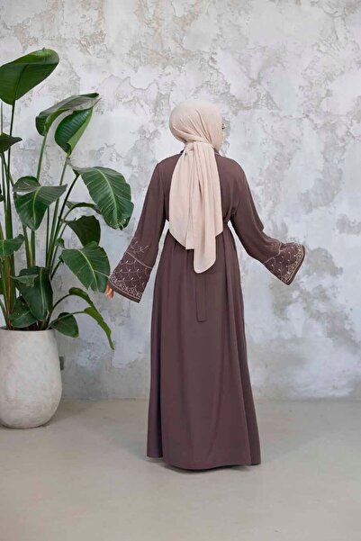 Neva Style Костюм абая з вишивкою коричневого кольору 29126KH