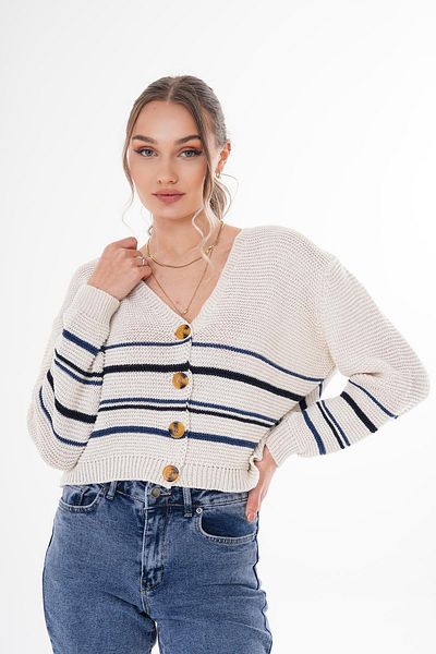 ŞİMAL Women's Stripe Patterned Button Closure Knitwear Knitted Cardigan 250393   -