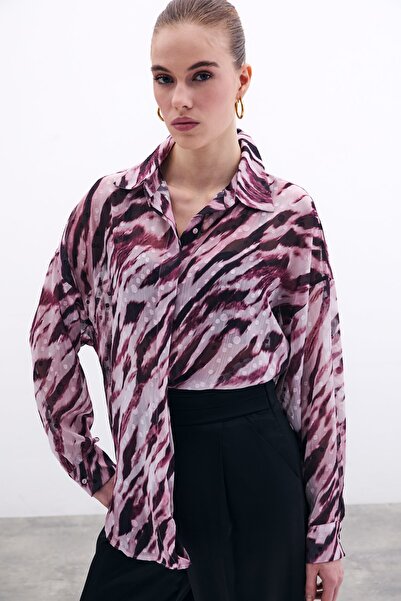 Sateen Desenli Salaş Gömlek - Bordo