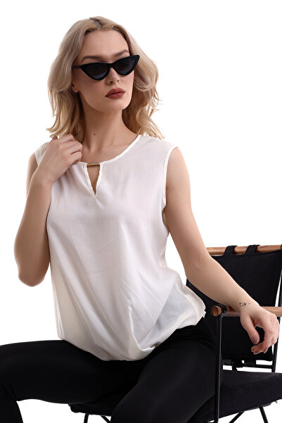 Cotton Mood 7280169 Drop Garnished Sleeveless Blouse Ecru