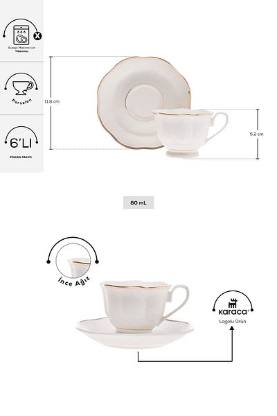 Karaca Margaret 6-Personen-Kaffeetassen-Set 80 ml