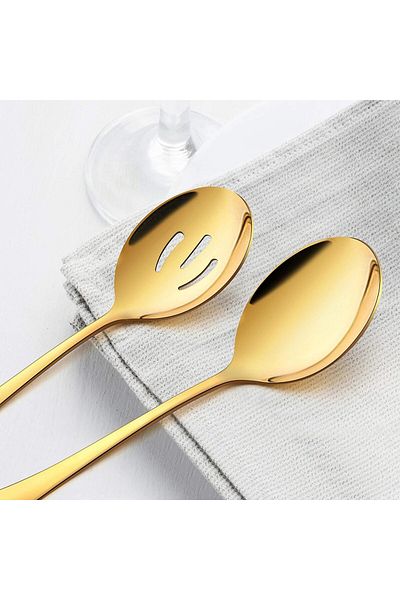 COOYA 6 Pack Gold Serving Spoons Set, 9.8 Inch Stainless Steel Slotted Spoons, for Party Banquet Buffet