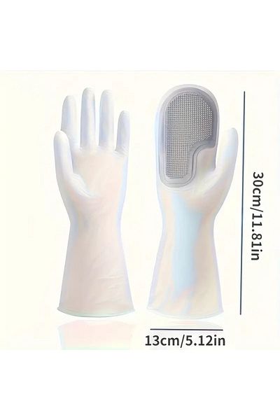 pratikus Dishwashing Gloves Silicone with Brush Waterproof