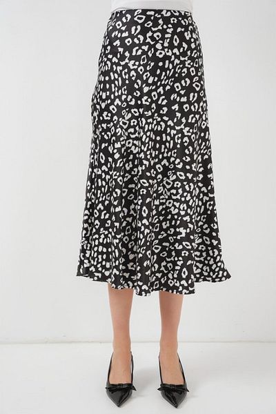 Modayakamoz Fusta din satin cu model alb-negru 15806