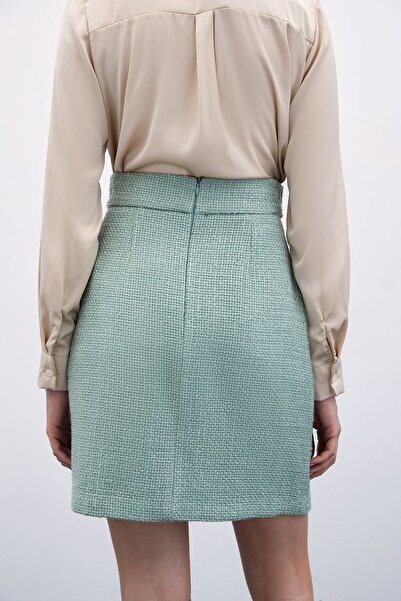 Sateen Mini Size Tweed Skirt - Mint