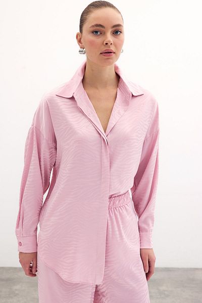 Sateen Cămașă casual cu model zebră - pudră