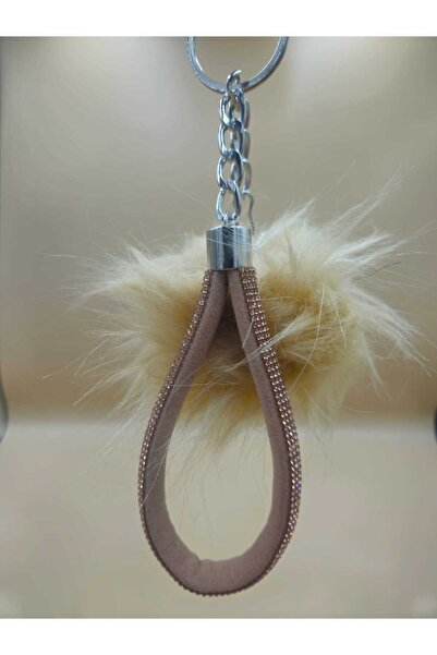 sıcak köşe Breloc de înger din pene de vulpe cu piatră de cămilă bej