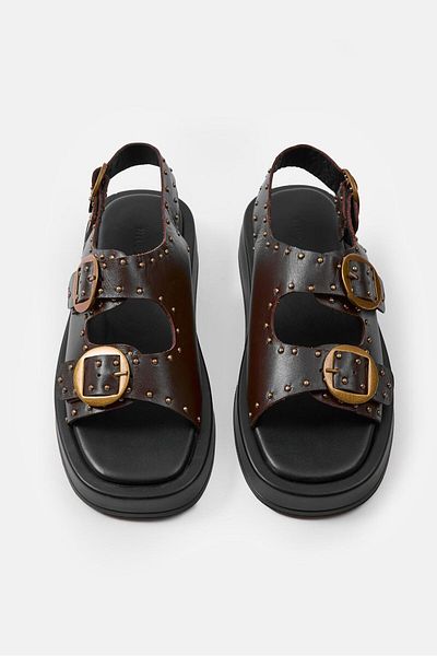 NILUFARR Jodie Brown Genuine Leather Trocley Women's Sandals