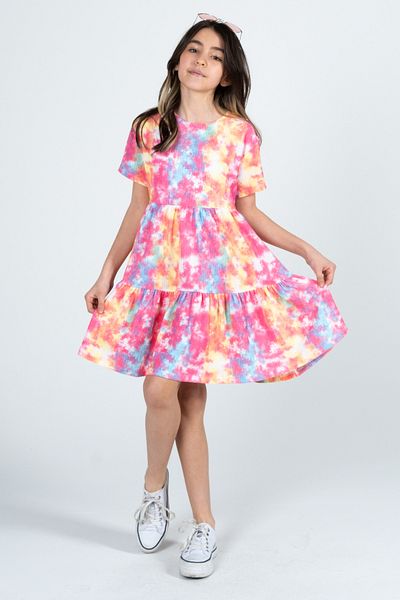 Kyron Rochie cu mânecă scurtă cu model Tie-Dye pentru fete