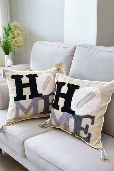 riselerhome Husă de pernă decorativă cu design special din 2 bucăți brodate cu perforare (perforare)