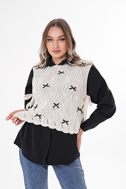 ŞİMAL Жіночий светр з трикотажу з деталями у вигляді бантиків та зав'язками з боків 250381 -