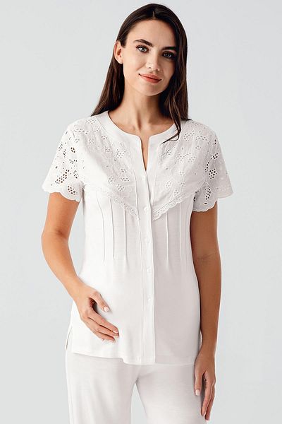 Artış Voile Detailed Buttoned Short Sleeve Stretchy Viscose Maternity Pajama Set