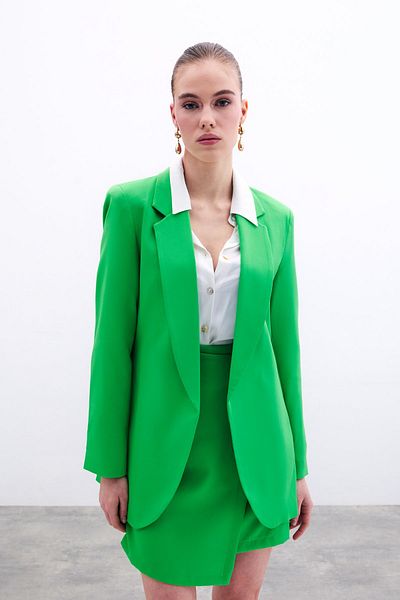Sateen Classic Collar Long Jacket - Light Green