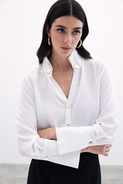 Sateen قميص بتفاصيل المفاجئة - إكرو