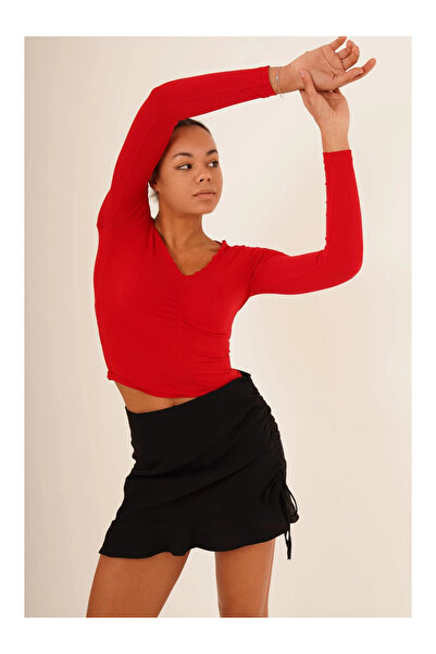 Cotton Mood 23254224 Sandy Collar Zigzag Embroidered Long Sleeve Blouse RED