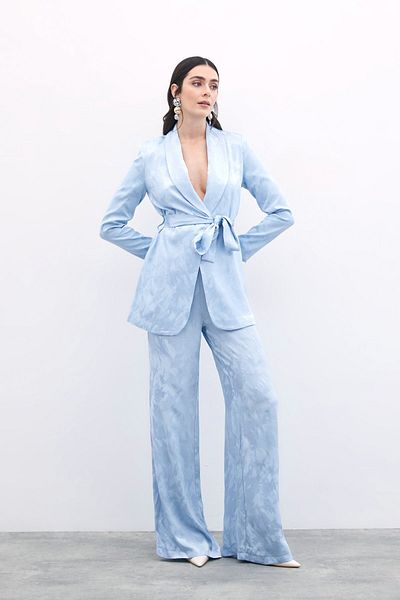 Sateen Pantaloni largi din jacquard - Baby Blue