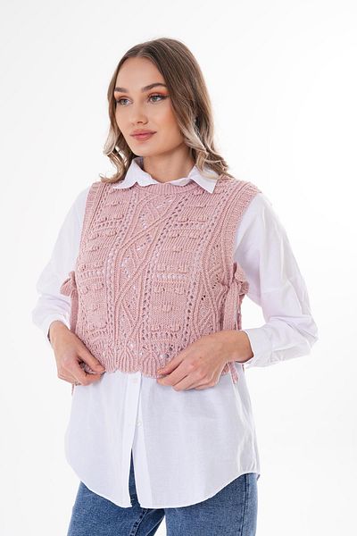 ŞİMAL Pulover tricotat cu modele pentru damă, cu detaliu de legare laterală 250337   -