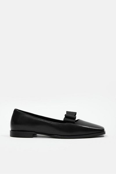 NILUFARR Mackha Black Genuine Leather Women's Ballerinas