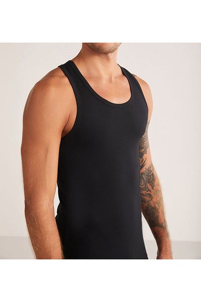 Kom Men's Cross Strap 47% Cotton 47% Modal 4 Pieces Halter Singlet Lk.01.09.Ll.017
