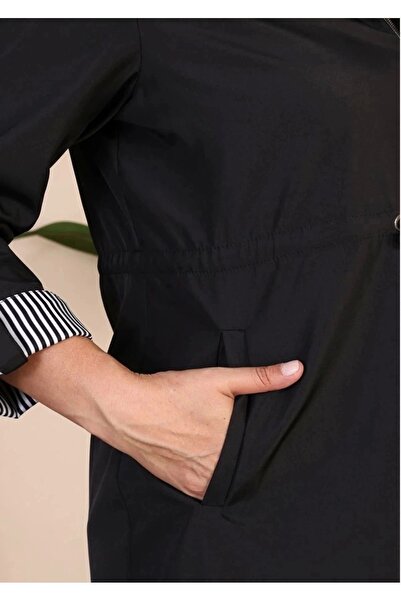 kaes giyim Kadin Kisa Tesettur Trenckot Buyuk Beden Fermuarlı Trenc