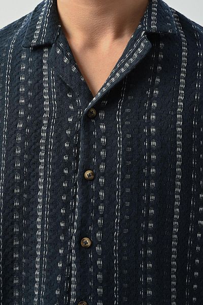 Valiberta Bohemian Striped Knitted Fabric Men's Shirt - Petrol