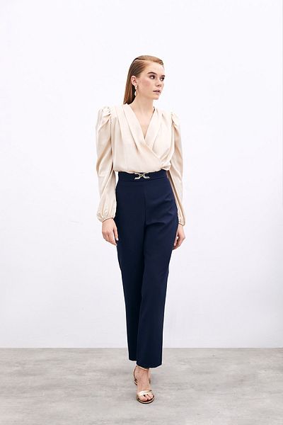 Sateen Navy Blue αξεσουάρ, " ;" λεπτομερές παντελόνι