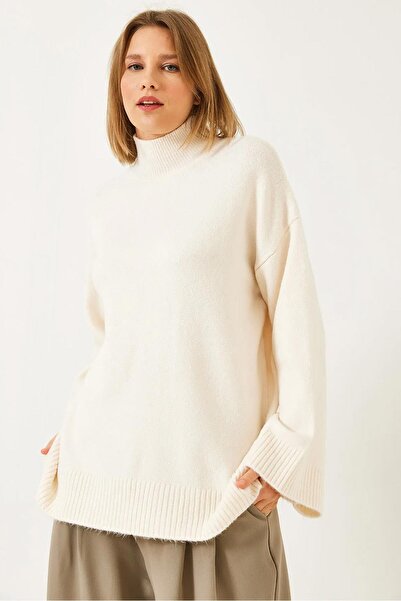 TENA Women's Cream Half Turtleneck Wide Sleeve Long Knitwear Sweater