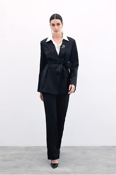 Sateen Classic Straight Trousers - Black