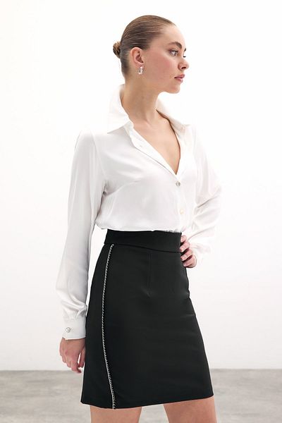 Sateen Fusta Mini cu Panglică Accesorii - Neagră