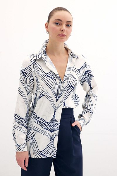 Sateen Cămașă din satin cu model - Sax Blue