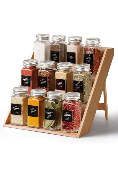 COOYA 3 Tier Bamboo Spice Rack and Organizer, Seasoning Jar,Tiered Wooden Spice Racks Free Standing