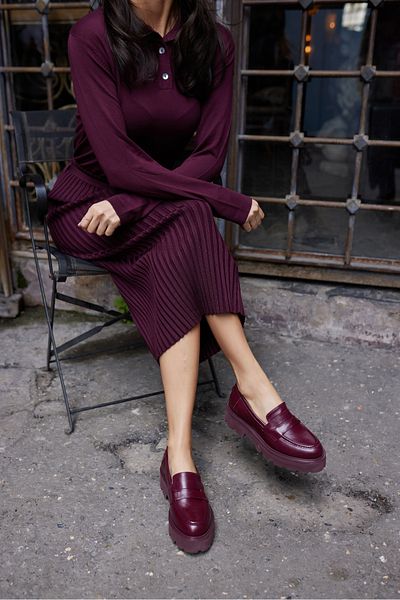 ANGELİNA JONES Alberto Women's Burgundy Leather Eva Sole Loafer Shoes