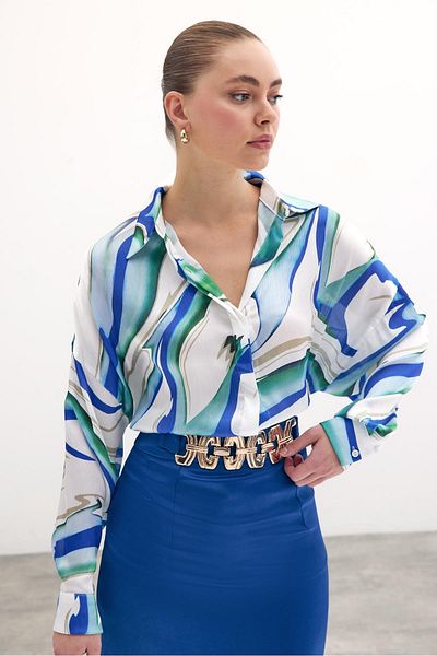 Sateen Cămașă casual colorată - Sax Blue