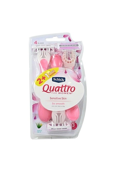 Schick ماكينة حلاقة كواترو للاستخدام مرة واحدة للنساء X3 2+1 مجانًا