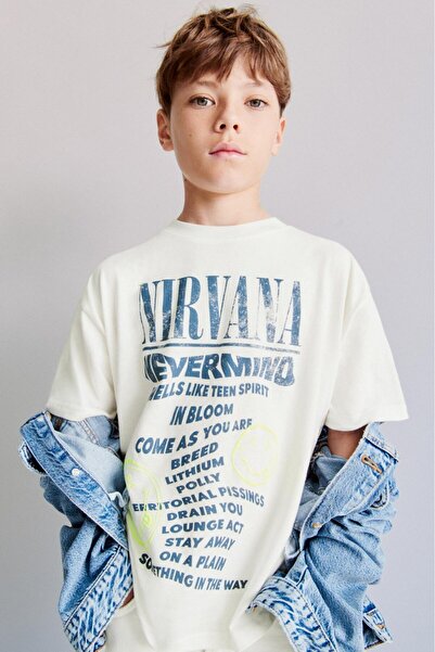 GIA - ART Tricou alb pentru copii cu imprimeu Nirvana Written Smile