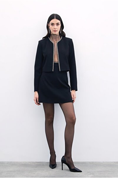 Sateen Bel Boncuklu Etek - Siyah