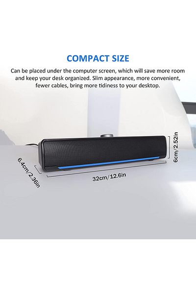 COOYA سماعات كمبيوتر، مكبر صوت ستيريو 2.0 مزود بمنفذ USB مع ضوء LED أزرق وموصل Aux مقاس 3.5 مم