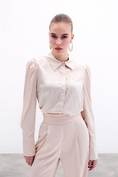 Sateen Cămașă din satin cu model căptușită - Stone