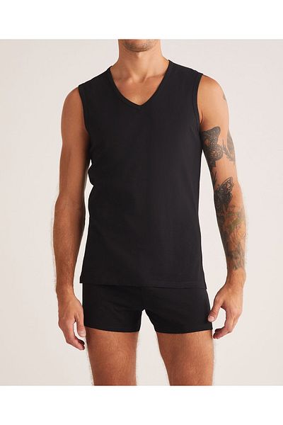 Kom Men's V-Neck Thick Strap 100% Cotton 4 Pieces Undershirt Lk.01.09.Ll.015