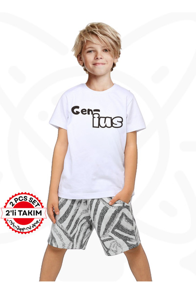 Casabony Set de pantaloni scurți pentru băieți cu model negru Gen-ius