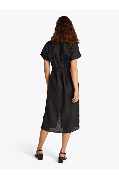 Tommy Hilfiger Kadın ESS LINEN S/S MIDI SHIRT DRESS Elbise