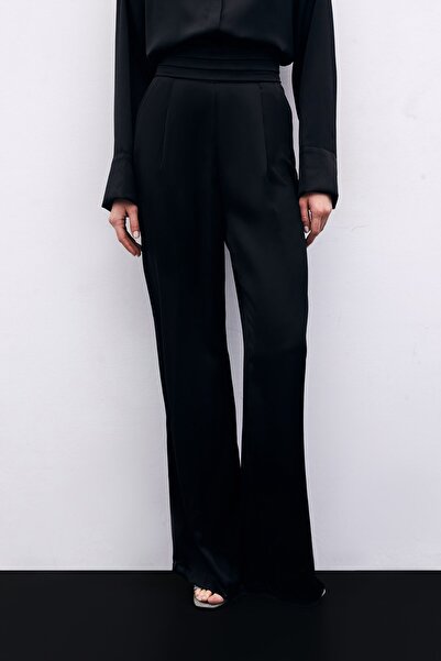 Sateen Cepli Salaş Saten Pantolon - SİYAH