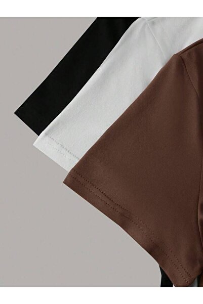 trendgar Μπλουζάκι unisex 3 συσκευασιών ασπρόμαυρο καφέ oversize