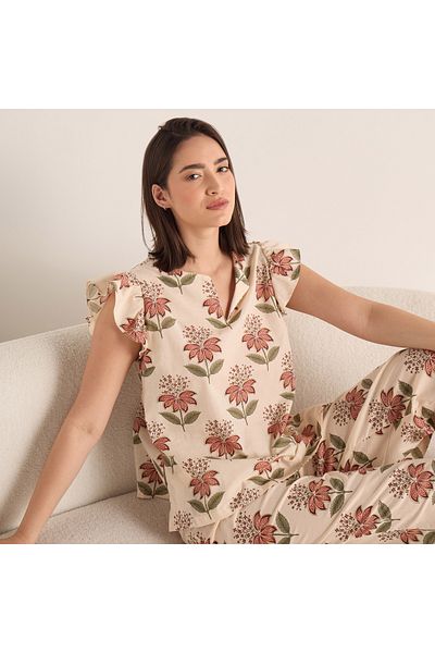 FAV Printed Ruffle Sleeves Top and Pyjama Set