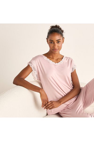 FAV Lace Trim T-shirt and Elasticated Pyjama Set